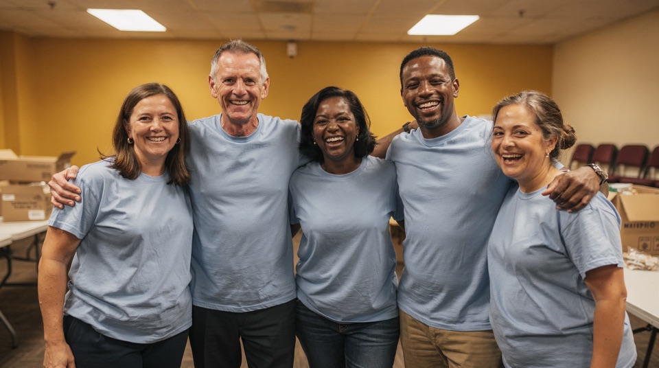 Staff and volunteers of the alliance gathered in the fellowship hall.