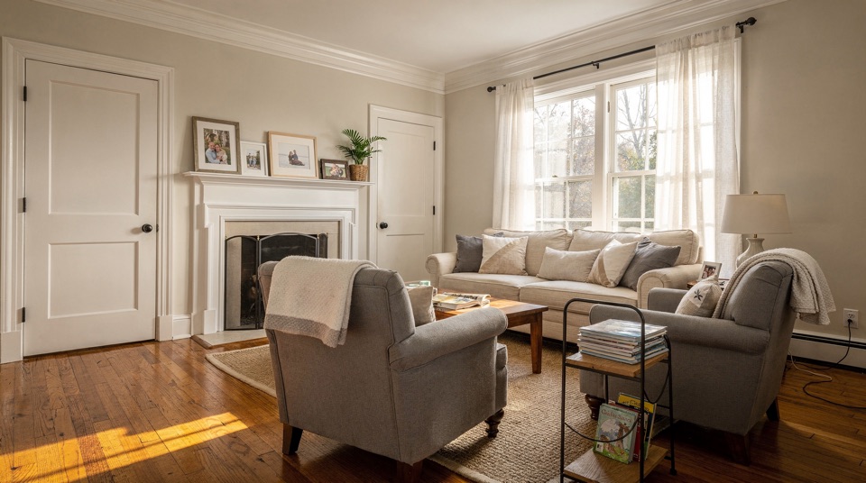 The living room of a listed colonial home in Chesterfield County.