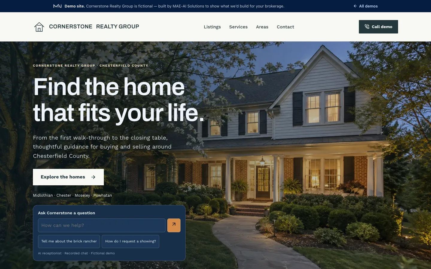 Actual browser capture of the fictional Cornerstone Realty website